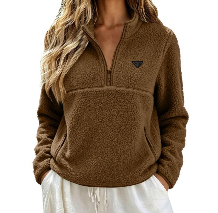Women's Hoodie designer Fashion long sleeved loose sweatshirt Luxury with fleece stand up collar and half zipper jacket