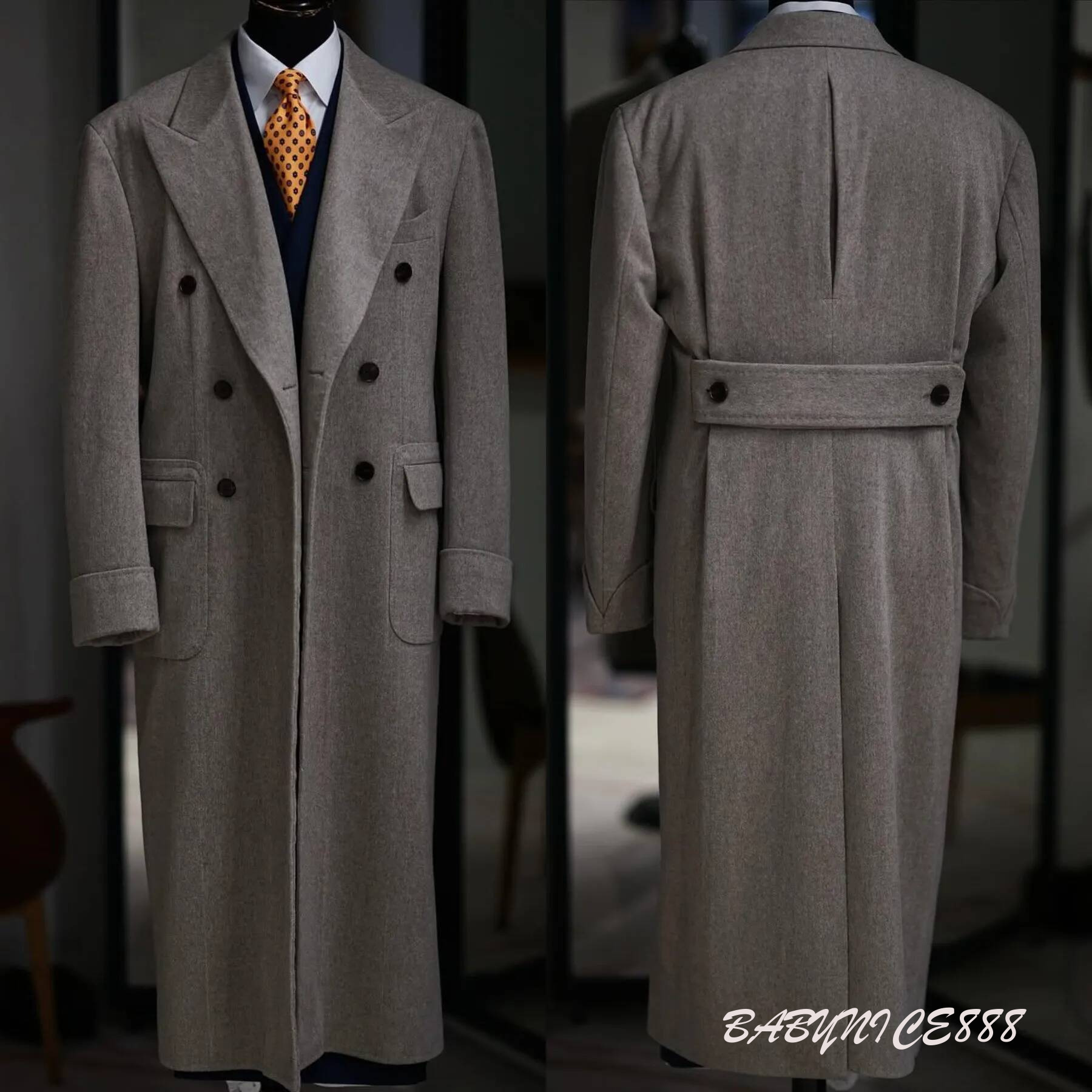 Elegant Men's Overcoat woolen Peaked Lapel Tailor Made Windbreaker Double Breasted Warm Customized Overgarment Plus Size
