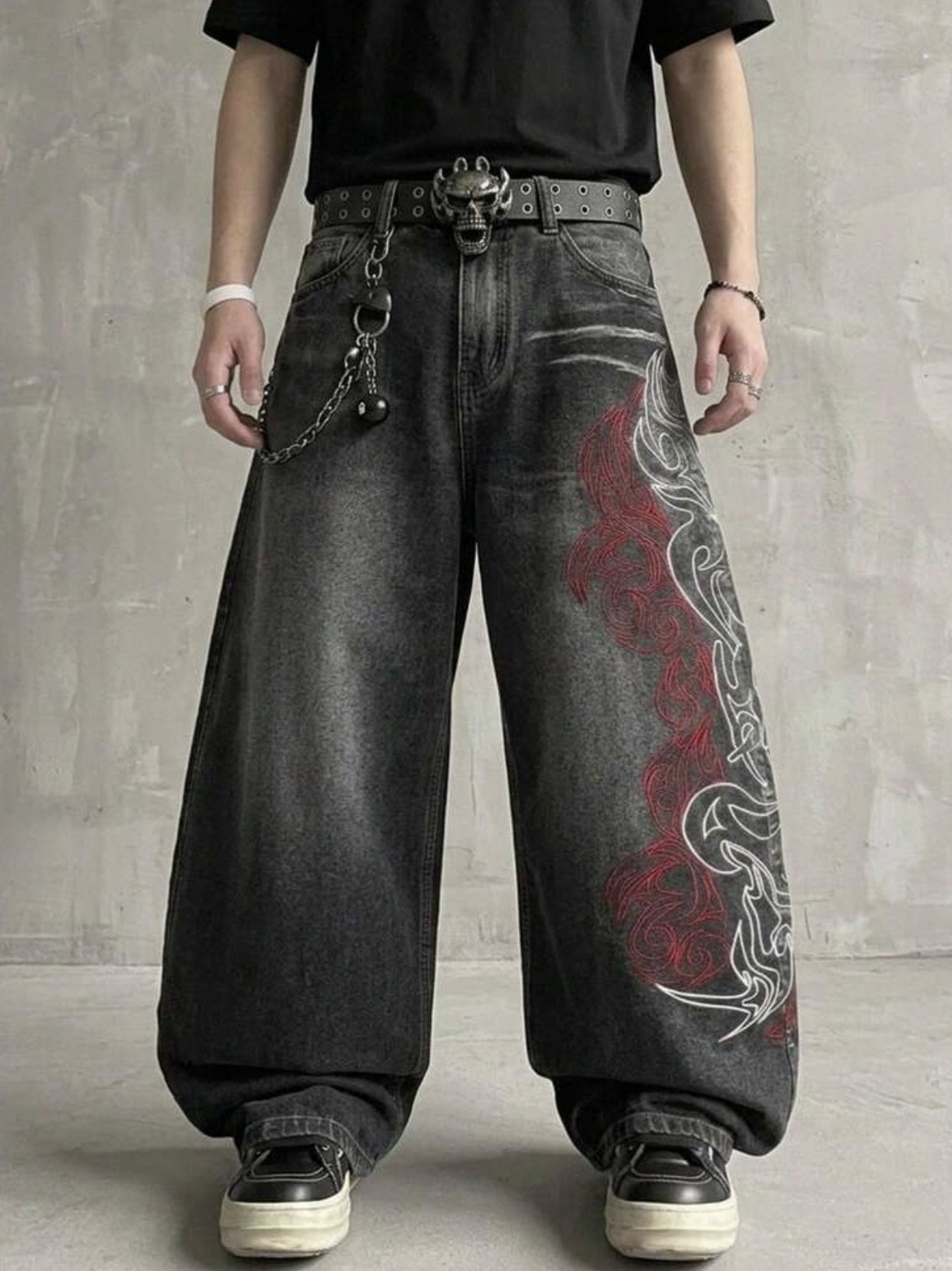 Washed denim jeans for men and women, retro high street style, 2 trendy brands, straight-leg denim pants