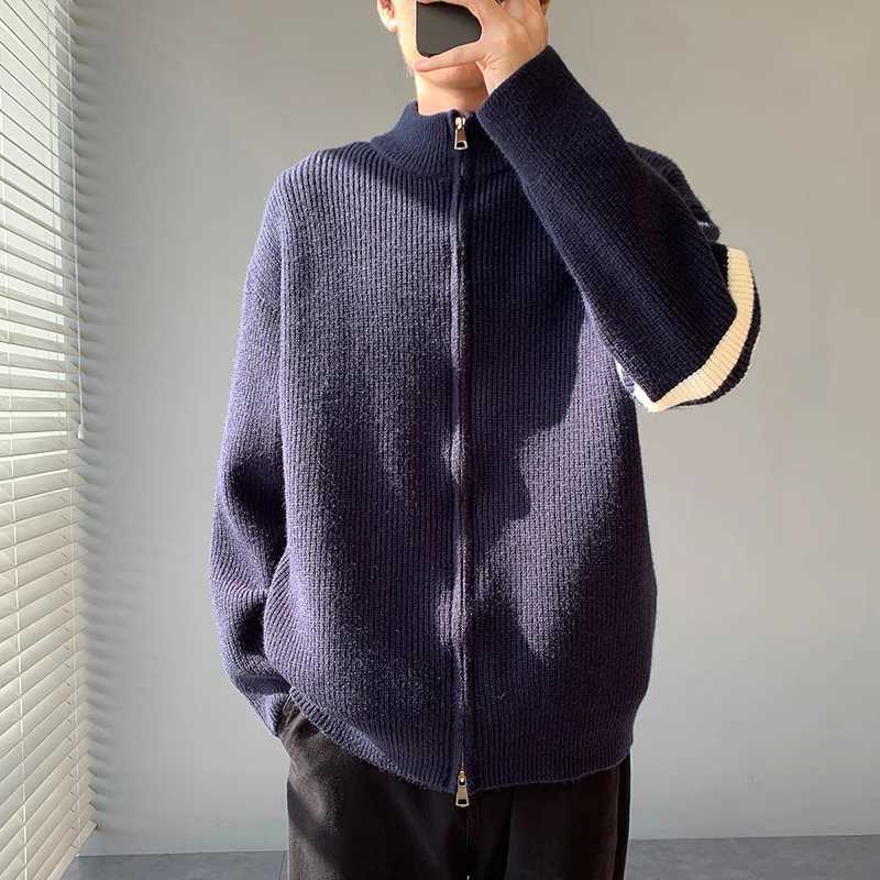 Coat Cardigan Sports Men's Casual Solid Color Stand Collar Sweater Coat Autumn Winter Flce Warm Zipper Cardigans M261016