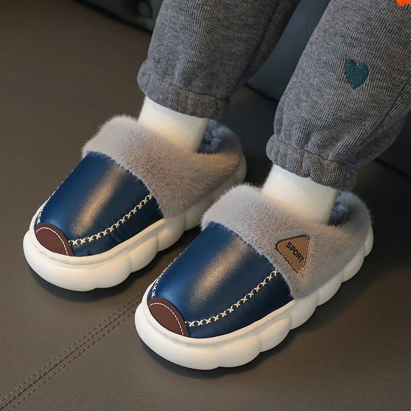 2026 Children Cotton Shoes Britain Style Kids Classic Solid Color Sewing Plush Warm Winter Boys Girls Fashion Slippers J261019