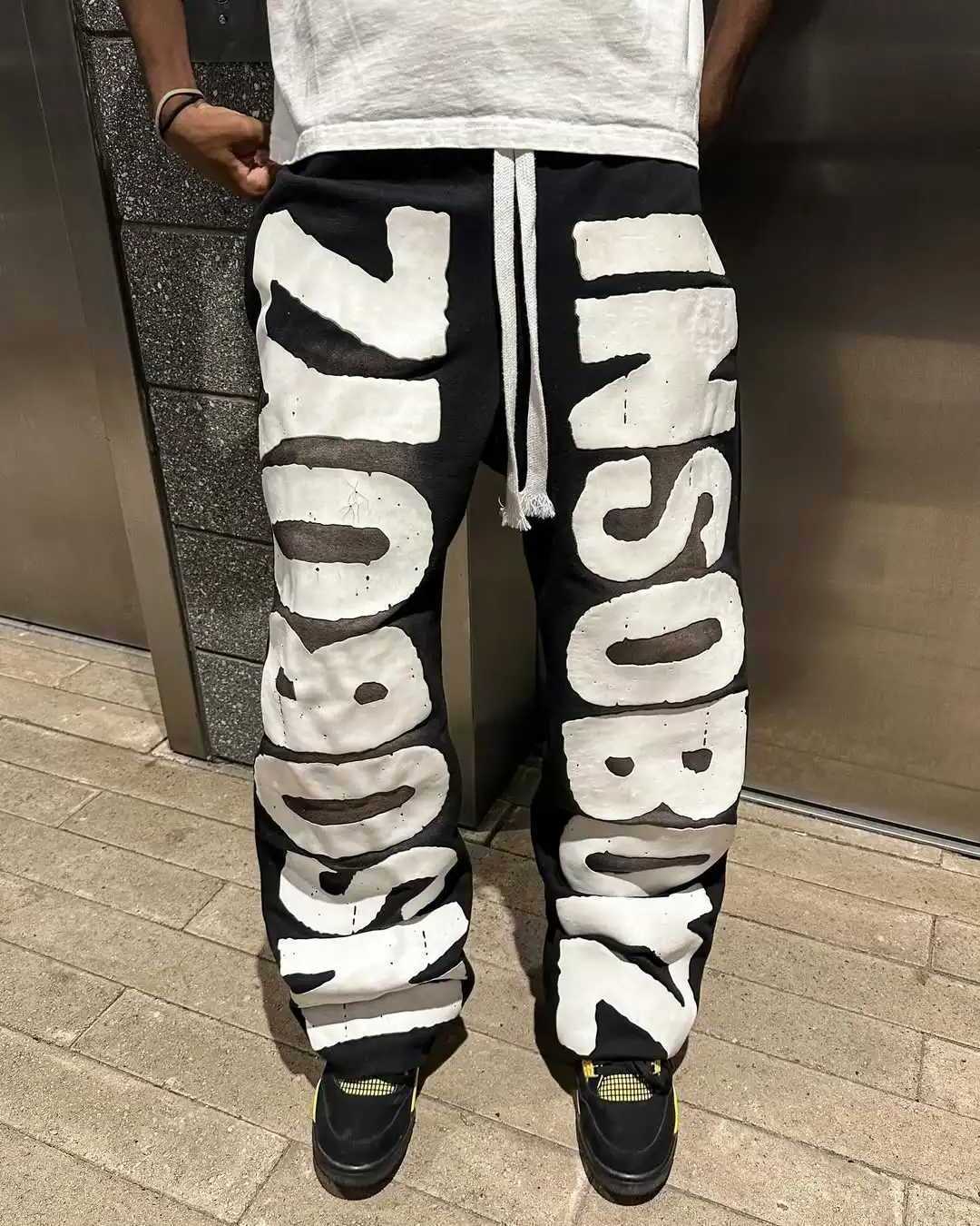 Men Jeans American Fashion New Street Retro Letter Patch Baggy Jogging Pants Men And trousers Women Y2k Harajuku Hip Hop Casual Wide Legs Trousers D