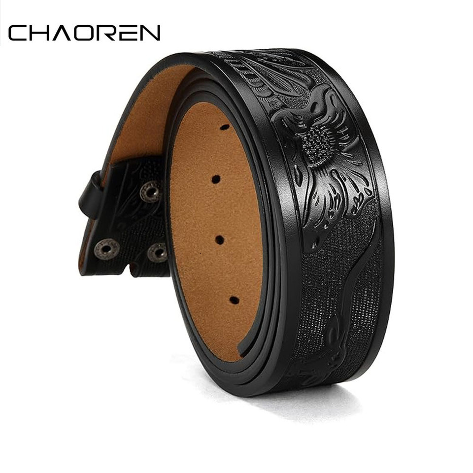 CHAOREN Western Belts Men Without Buckle Cowboy Full Grain Belt for Jeans One Solid Piece Leather 26Y1019