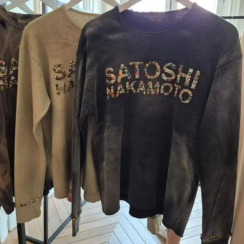 Retro Washed Black Apricot Satoshi Nakamoto Waffle Long Sleeve T Shirt Men Woman Fashion High Street New Loose Top Tee T261019