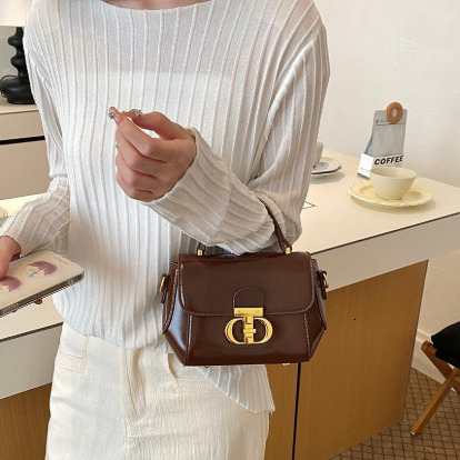 Elegant Women Retro Flap Satchel Bag, Classic Round Metal Twist Lock Top Handle Handbag, Removable Adjustable Strap Crossbody Shoulder Purse For Dai