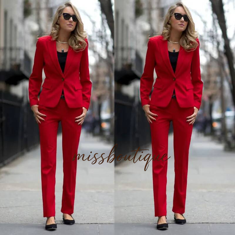 Fashion Red Mother Of The Bride Suits Slim Fit One Button Women Ladies Plus Size Office Tuxedos Formal Work Party Wear For Wedding Q019
