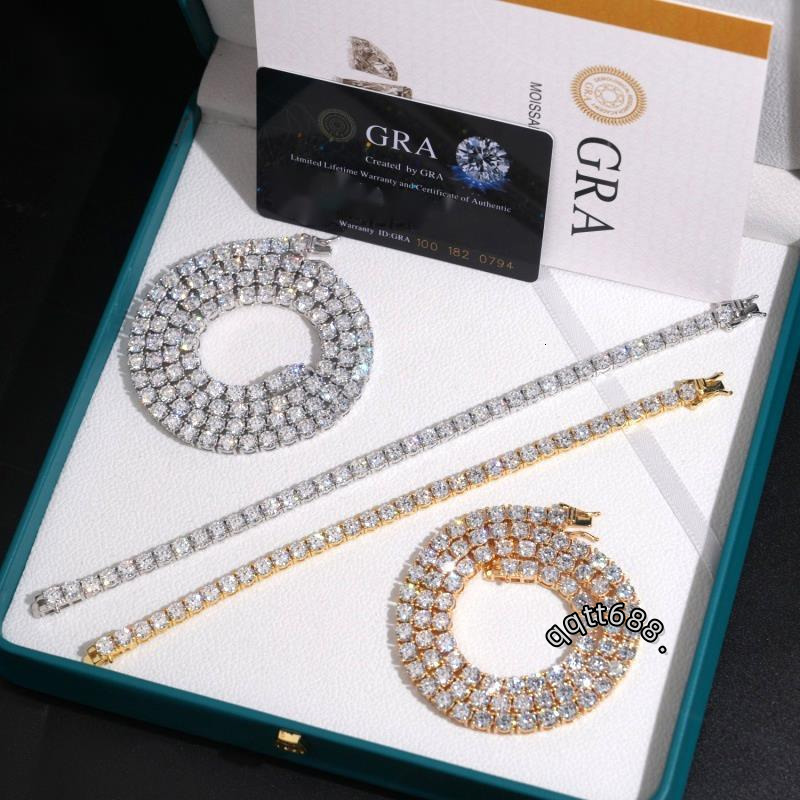 Hot Sale Hip Hop 65mm Iced Out Moissanite Diamond Tennis Necklace 925 Silver Moissanite Chain Bracelet Pass Diamond Tester