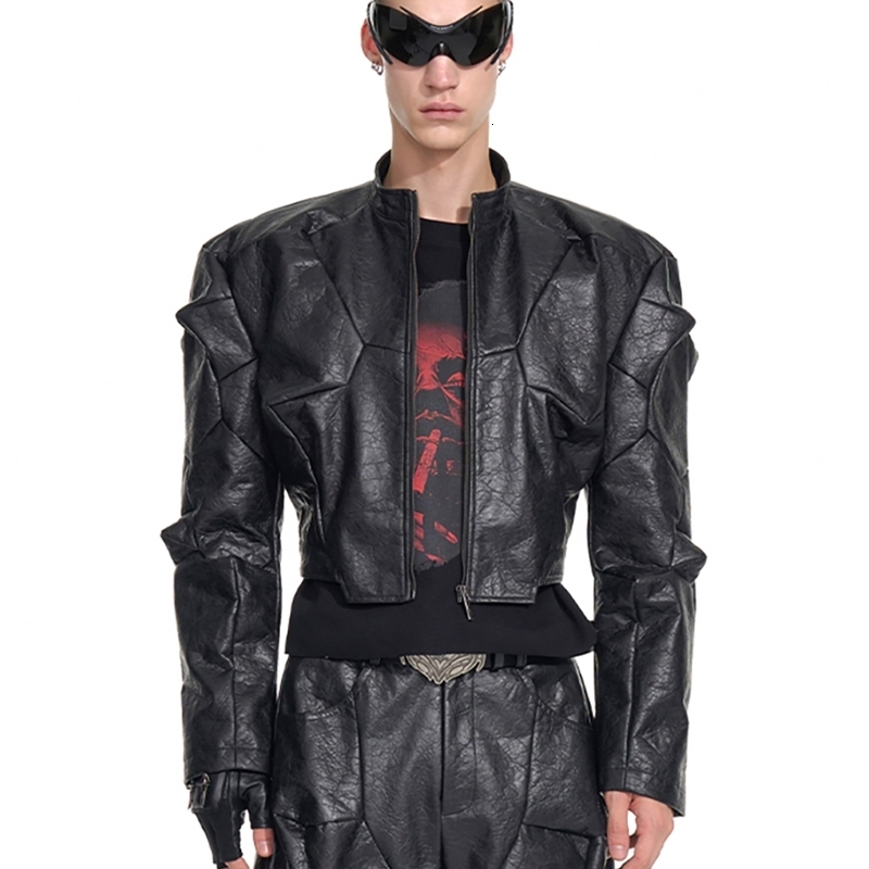 Mauroicardi Spring Autumn Cool Handsome Short Deconstruction Pu Leather Jacket Men y ner Punk Style Clothes Streetwear y261008
