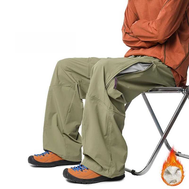 Men's Daily Casual Thickened and Fleece-lined Pants Outdoor Camping Solid Color Workwear Straight Trousers. T261019