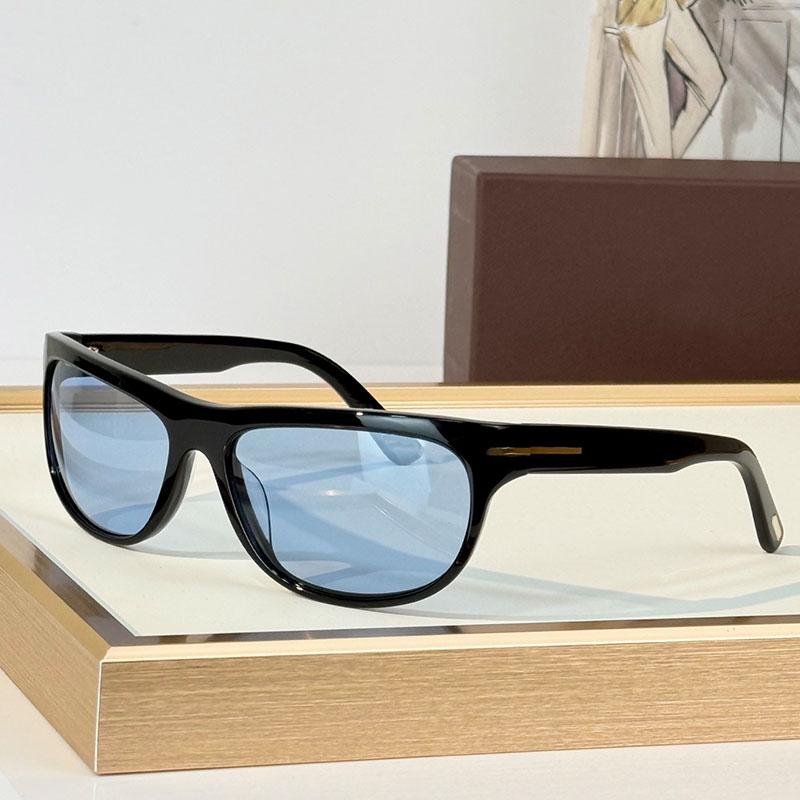 Designer Mens Summer Cat Eye Sunglasses Metal T Letter Decoration Acetate Black Frame Blue Lens Cat Eye Glasses TF1363 Beach Travel Party Style UV40