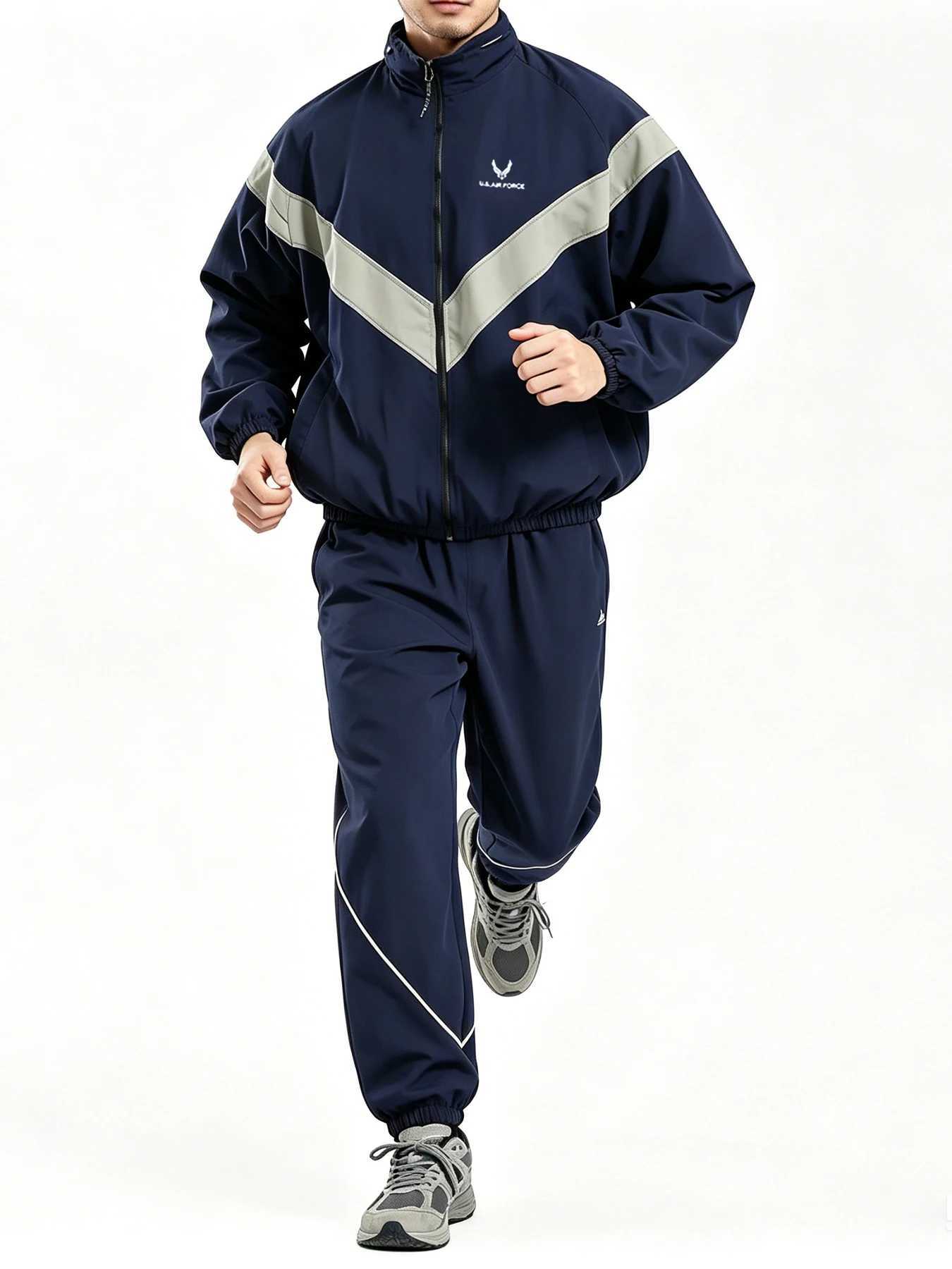 US Air Force Training Suit and Trackpants Set Men's Nylon Waterproof Reflective Sports Jacket and Pants for Spring and Autumn T261019