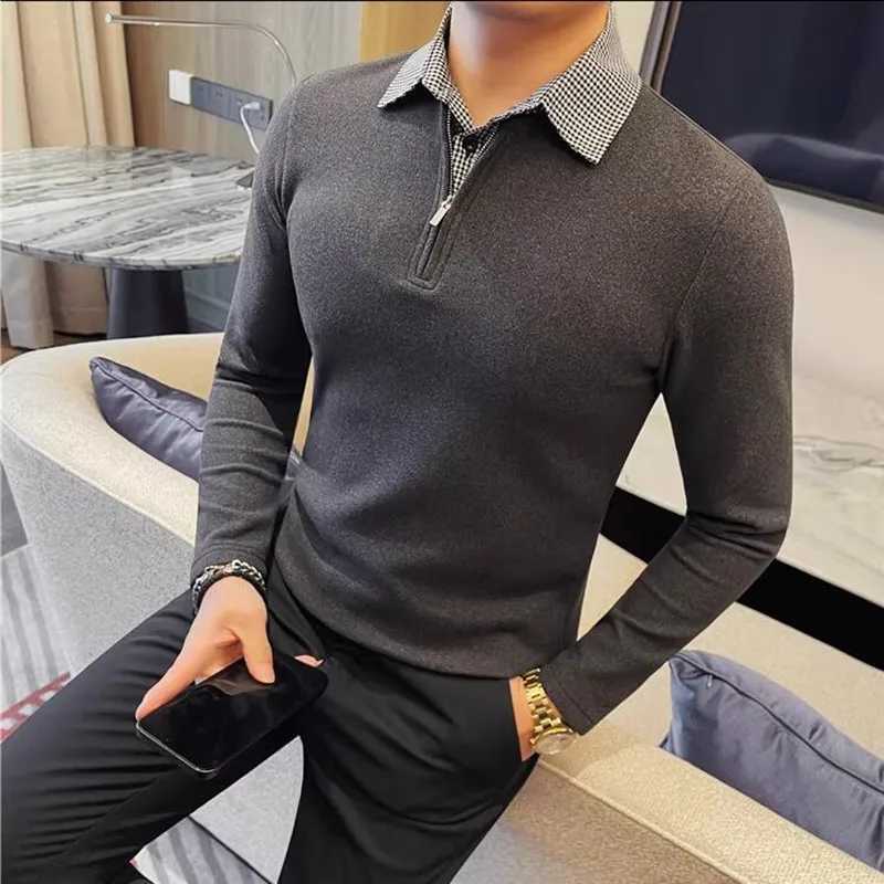 Collar Autumn Winter New Shirt Spliced Knitted Sweater Fashion Fake 2 Pieces Slim Fit Elastic Thicken Warm Men's Sweater 4XL-M M261016
