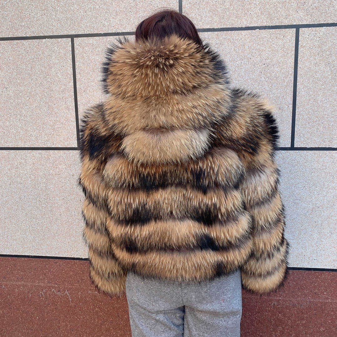Real Women's Raccoon Hooded Fur Coat and Natural Real Fur Hooded Coat Winter Warm Coat and Fluffy S261016TEN7