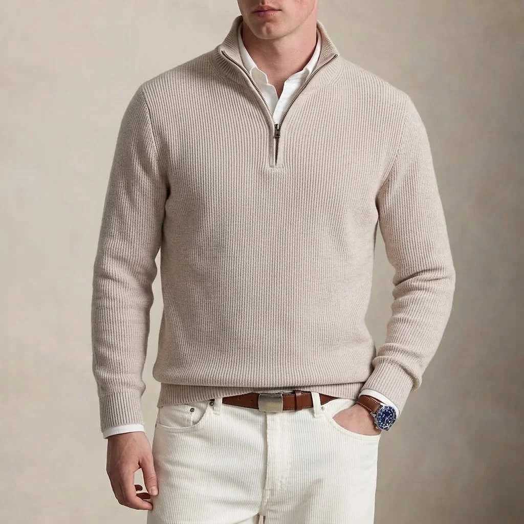 Sweater Mens Half Zipper Pullover Knitted Long Slve Mock Neck Knitwear Heat-Retaining Winter Apparel for Males Ribbed Jacket M261016