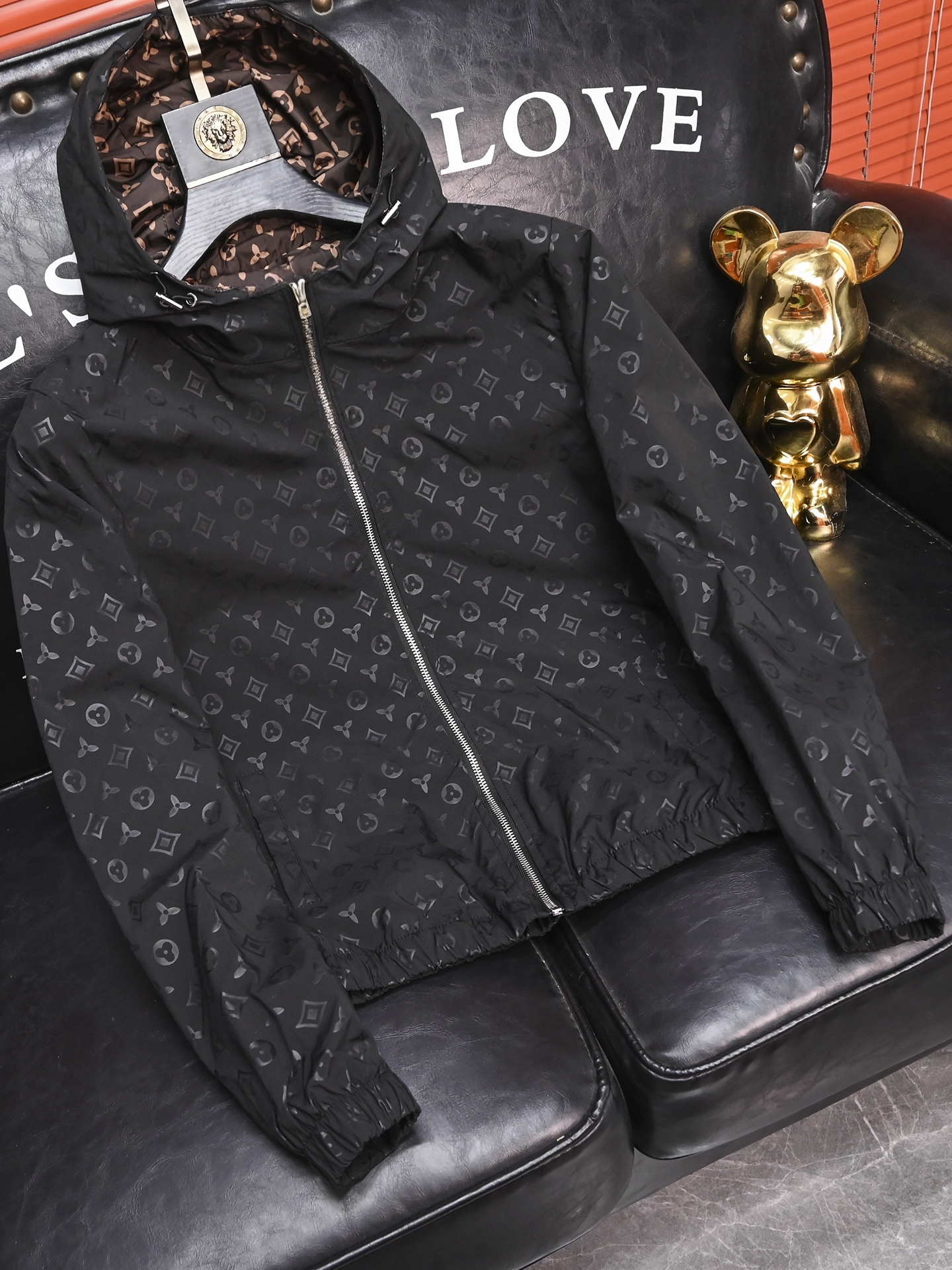 Men's Casual Hooded Jacket Zipper Fashion Slim Fit Trendy Brand Dark Pattern Print Lightweight Luxury Autumn Top