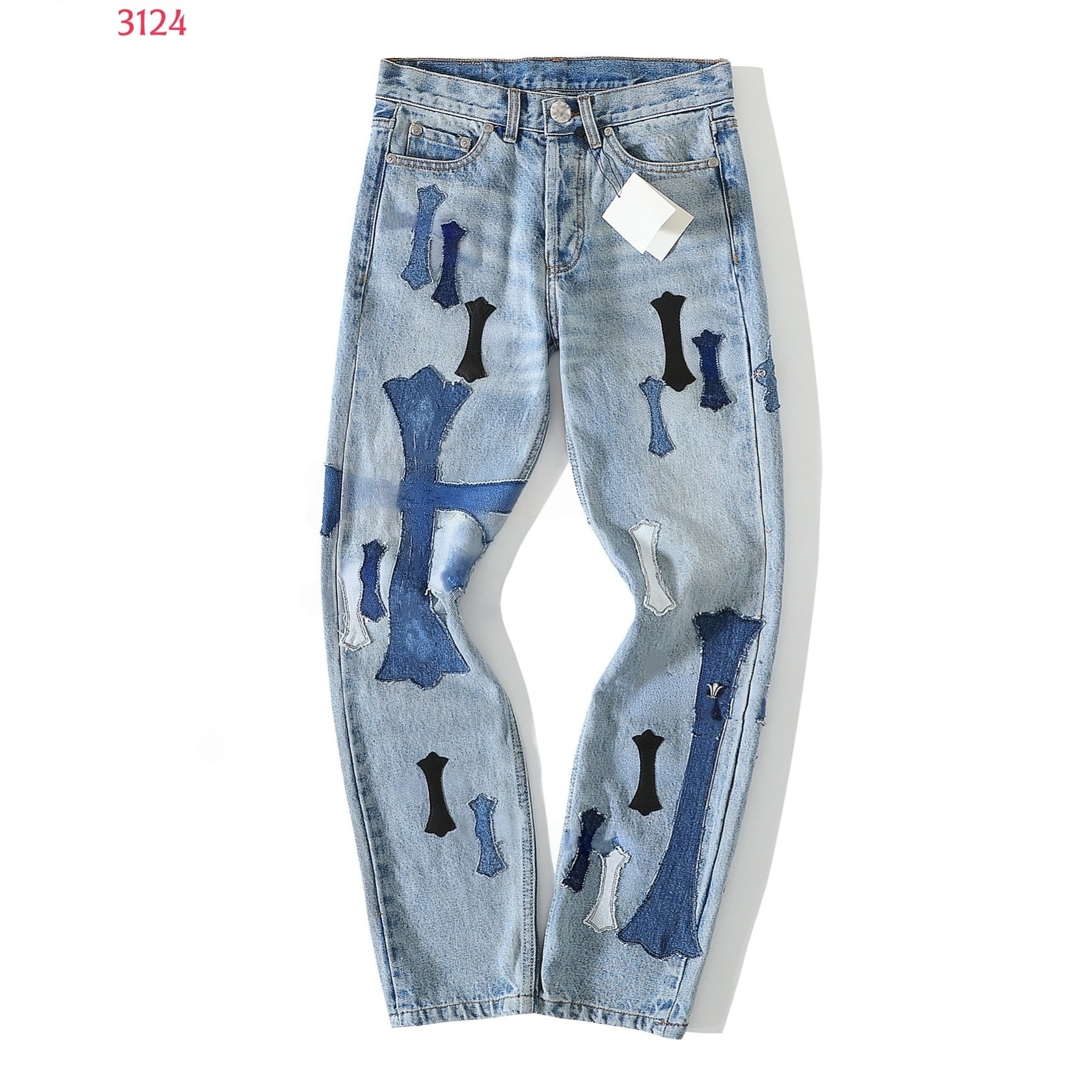Pantaloni in denim nero firmati Jeans dritti con toppa a croce verde leopardo Streetwear Pantaloni casual larghi vintage per uomo Donna Pantaloni mo