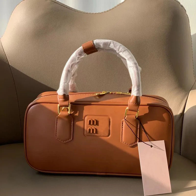 designer bag tote bag Luxury Bag Smooth Genuine Cowhide Mini Boston Handbag Vintage Rectangular Top Handle Purse with Gold Metal Hardware Bag for Wo