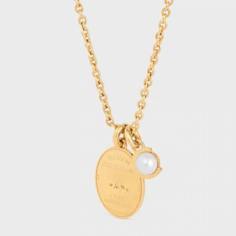 Luxury 18K Gold Plated Pendant Necklace Classic Letter Engraved Long Chain Necklace for Men Women Minimalist Pearl Medallion Sweater Chain Fashion J