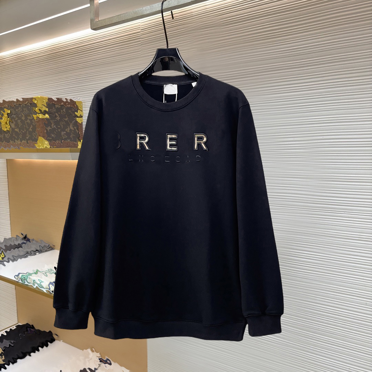 Designer brand clothing, high-quality men's black round neck plaid letter hoodie, men's pullover long sleeved top, light luxury casual hoo