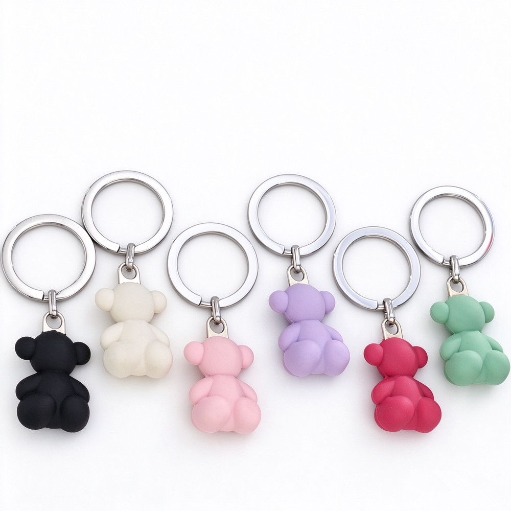 New Fashion Women Children Girls Silver Stainless Steel Span Bear Cartoon Animal Black Pink White Purple Red Silicone Circle Keychain Jewelry Oso