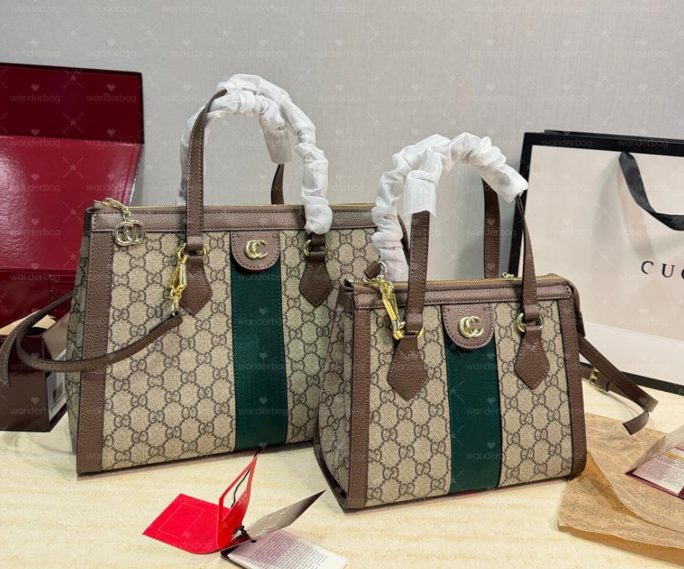 Brand Luxury Shoulder bag medium tote Designer bag top handle handbag canvas dark brown leather trim Vintage Crossbody Fashion Retro Style womens sh