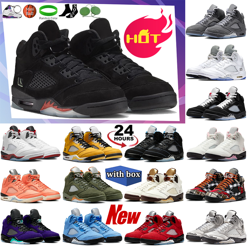 2026 Halloween Basketball Chaussures avec boîte Designer 5 5s Chaussures Hommes Femmes Hight Baskets Wolf Gris Blanc Métallisé Hommes Femmes Spor