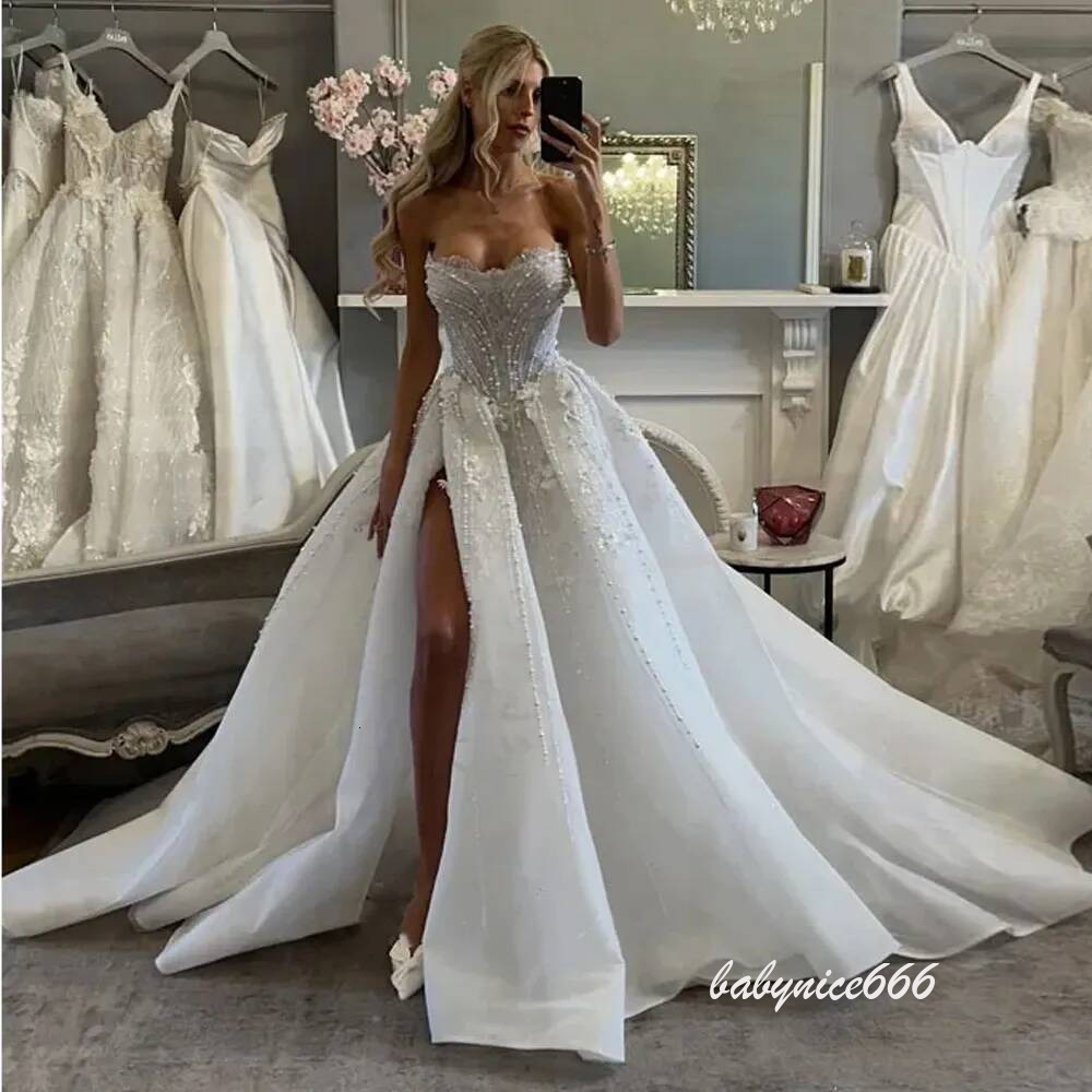 Romantic Luxury Lace Pearl Sweetheart A line Princess Wedding High Quality Bridal Ball Dress