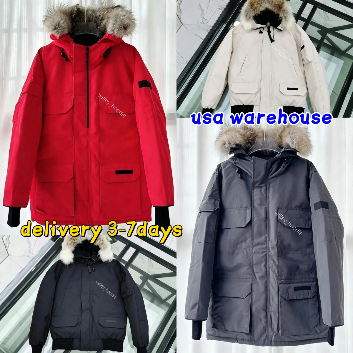 Cannaada Goosse Unisex Hooded Winter Parka Down Coat Faux Fur Collar Waterproof Windproof Thick Warm Puffer Jacket Outdoor Snow Casual Outerwear Men