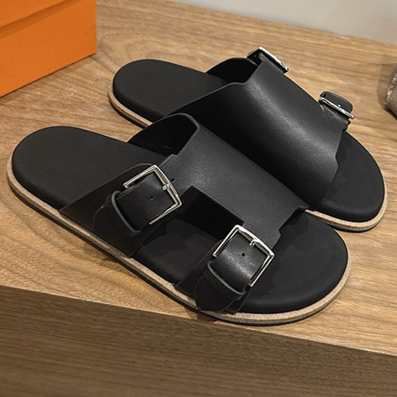 Womens Mens beach vacation Naxos sandals Black rubber leather sole Outdoor casual sandals slippers Fashionably relaxed style designer sandals