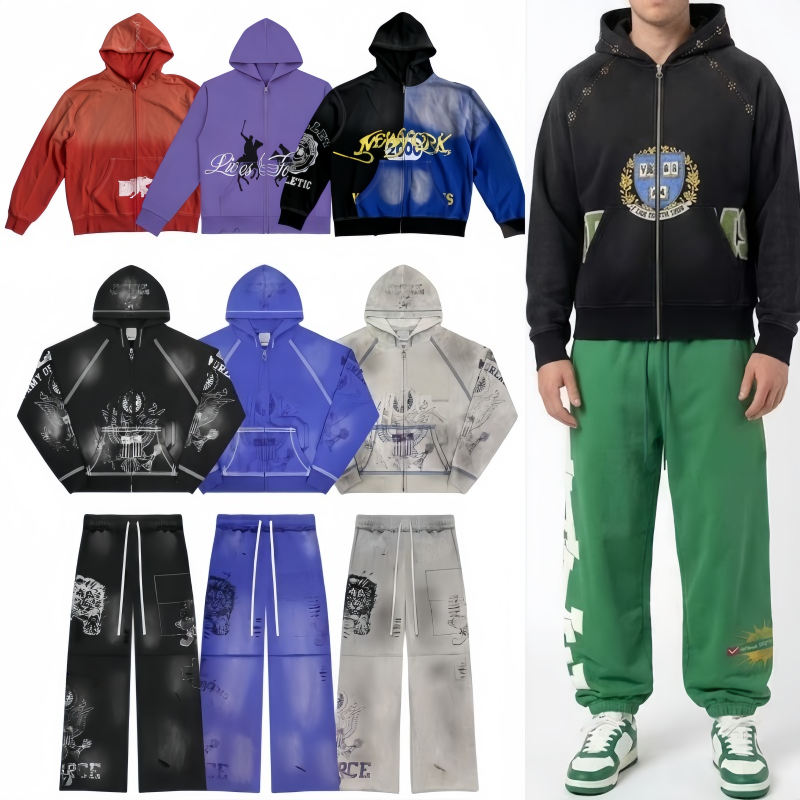Zip Up Sweat à capuche valedreams hommes veste brodée tendance pleine perceuse déchiré jean designer université hip hop lettre imprimé shorts str