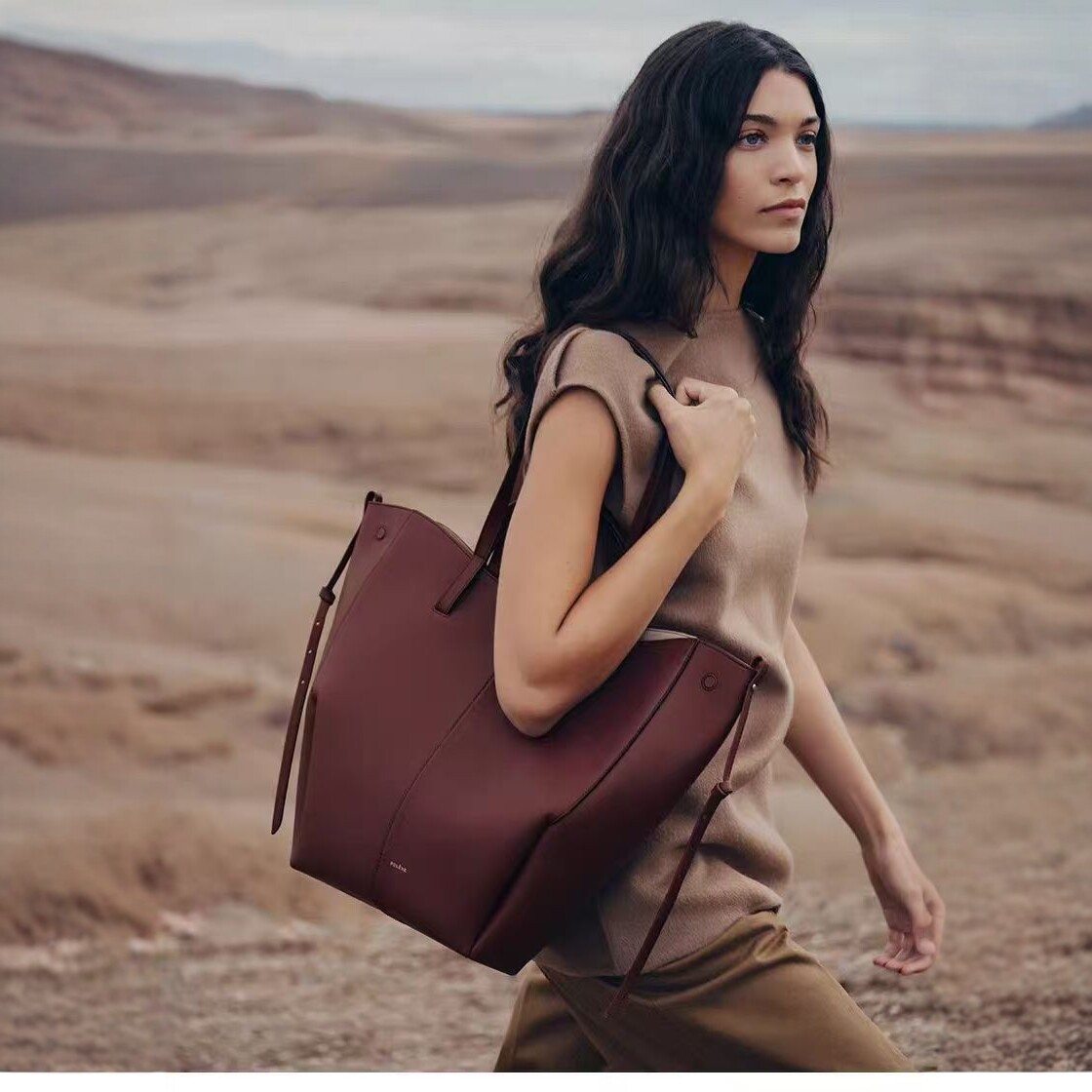 Sac fourre-tout minimaliste en cuir souple pour femmes, grand sac à main de shopping avec cordon de serrage, sac à bandoulière de banlieue 365-B