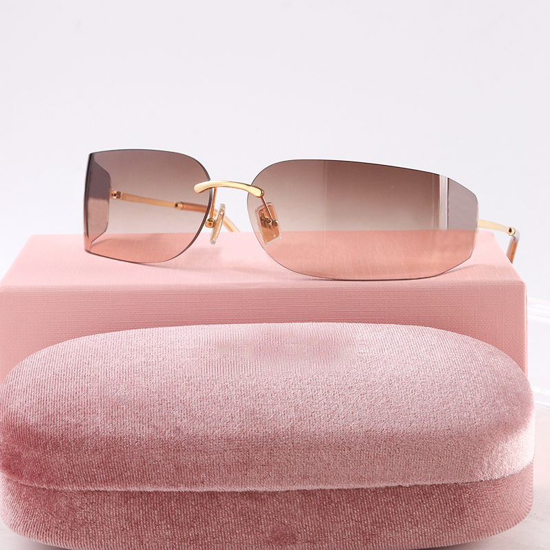 New 2026 Women Rimless Curved Sunglasses Brand Desinger Vintage Metal Frame Eyeware Summer Ladies Girls Fashionable For SUN GLASSES Fashion Sunglass