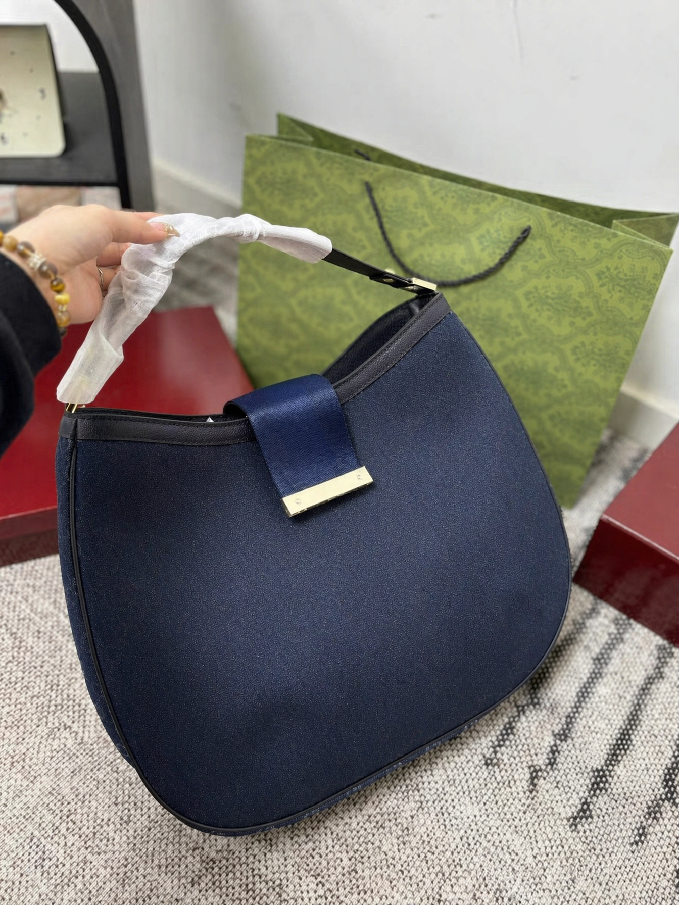 Luxury Designer Web Hobo Shoulder Bag Women Vintage Classic Monogram Tote Handbag Large Capacity Crossbody Purse Fashion Casual Underarm Bag Retro S