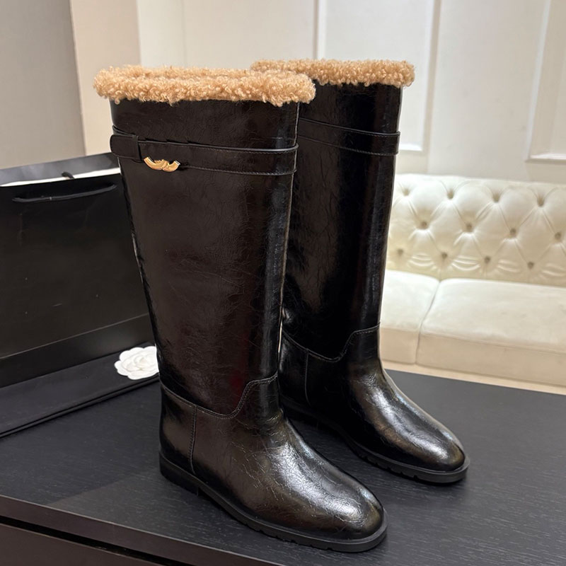 Botas Altas Para Mujer Forro De Lana Para Mujer Bota Hasta La Rodilla Zapato Bordado De Diseñador Botas Para La Nieve Superior Decoración De Metal G