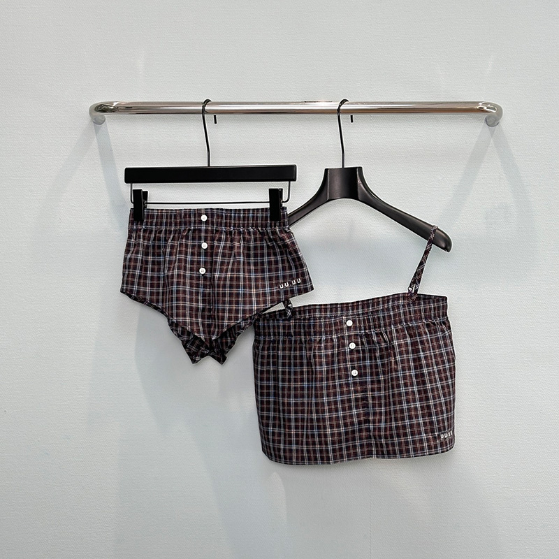 Designer Women Retro Plaid Singlet Shorts Set Sexy Slim Fit Vest Elastic Waist Short Pants Summer Date Party Night Club Shorts Set