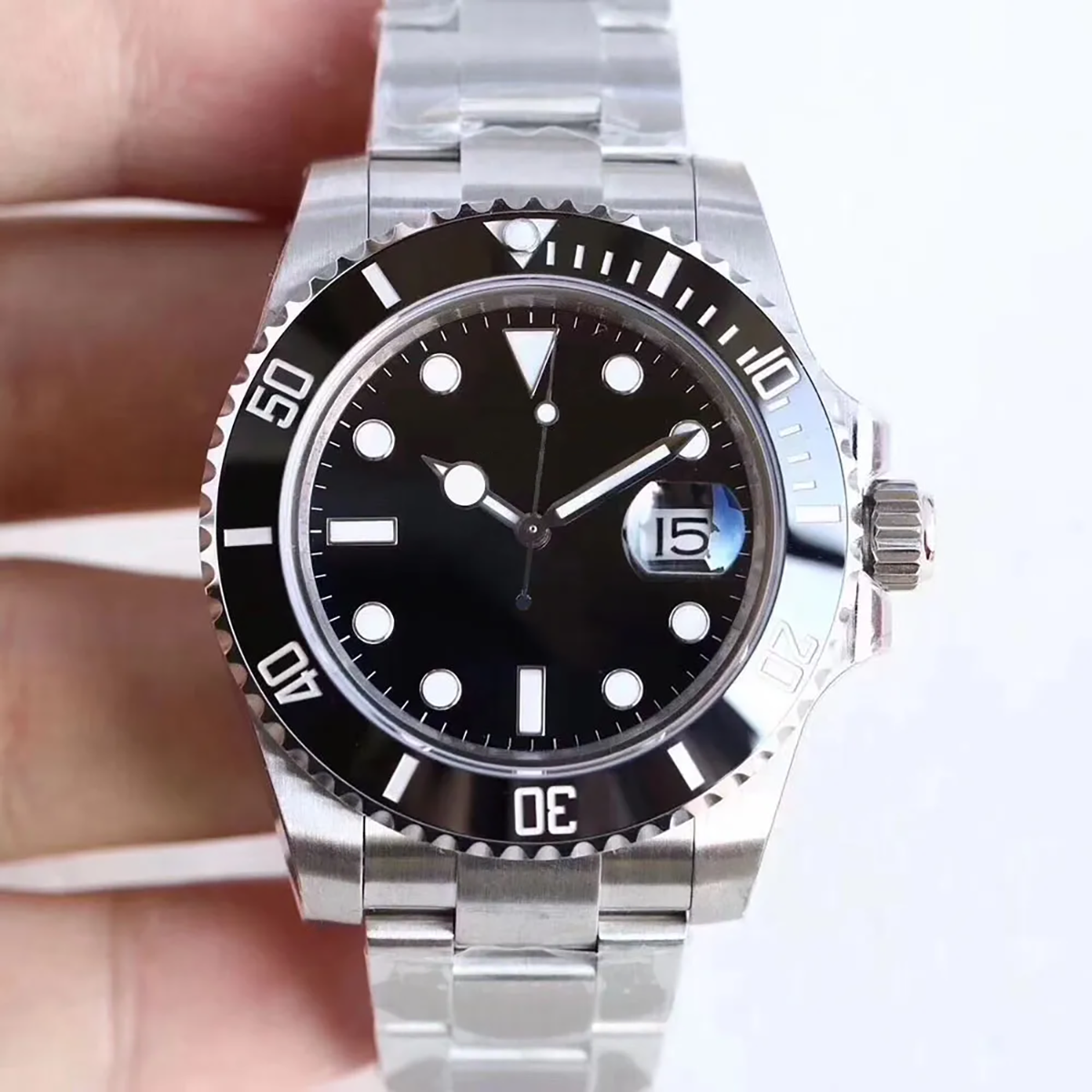 Montre mécanique automatique en acier de 41MM, cadran noir, verre saphir, affichage de la Date, Bracelet en céramique pour hommes de haute qualit