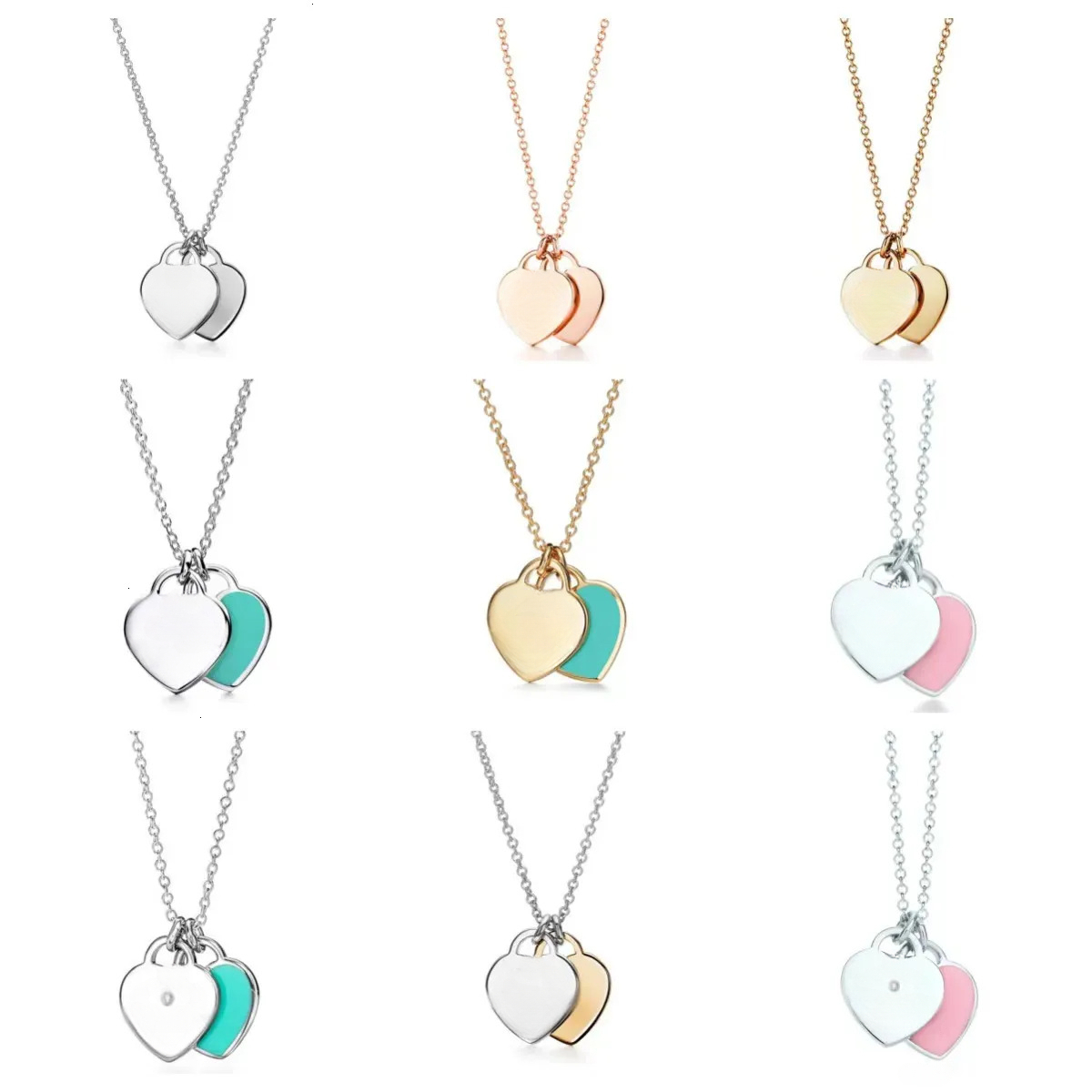 2027 Tiffanliness Jewlery Tiffanes Necklace New Designer Men's And Women's Luxury 18K Gold 925 Silver Fashion Trend Simple Double Heart Ne