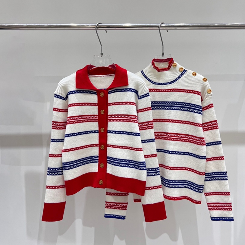 Color Block Striped Sweater Tops For Women Elegant Skin Friendly Knits Cardigans Sweater Pullover Luxury Dinner Chic Sweater