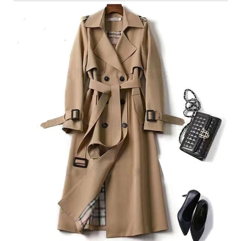 wool trench coat women long spring autumn commuting Korean version popular British style long coat fashionable and classic women double-breasted coa