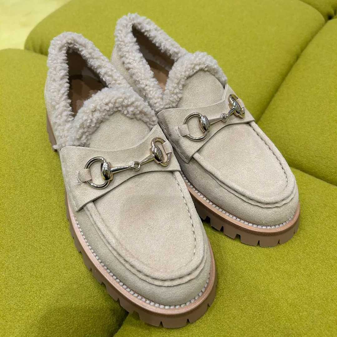 Winter Fall fur slide loafer womens designer Shoe Suede leather prom dress casual house shoe Luxury formal Moccasin shoes Business Party wool travel