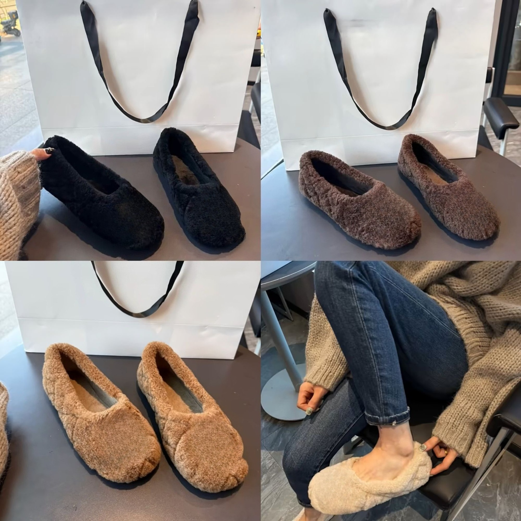 CC Designer Shoes Femmes Teddy Fleece Ballerines Hiver Chaud En Peluche Slip on Chaussures Dames Doux Fourrure Plat Mocassins Casual Quotidien Ch