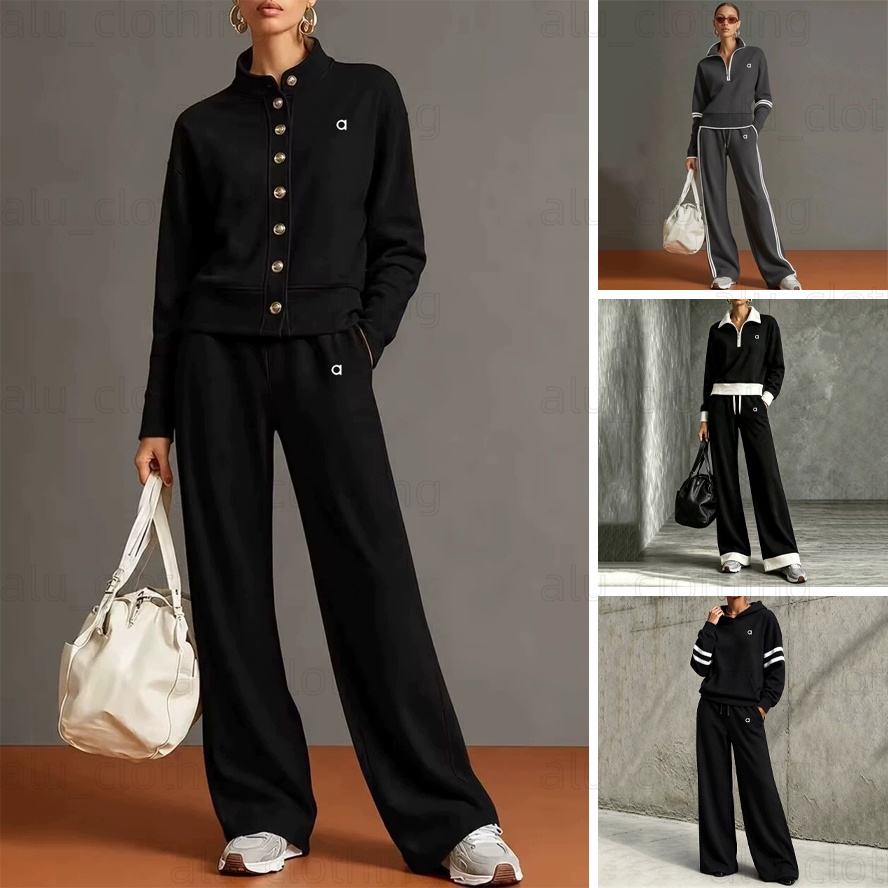 Casual Sports Set European and American Style Color Blocked Stand Up Collar Hoodie and Wide Leg Pants Two Piece Set