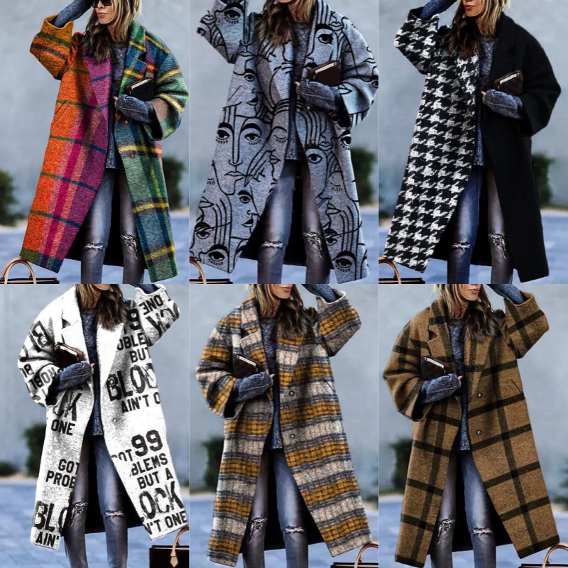 Women Oversized Lapel Wool Blend Long Coat Two Button Loose Fit Wool Blend Overcoat Thick Warm Casual Autumn Winter Outerwear
