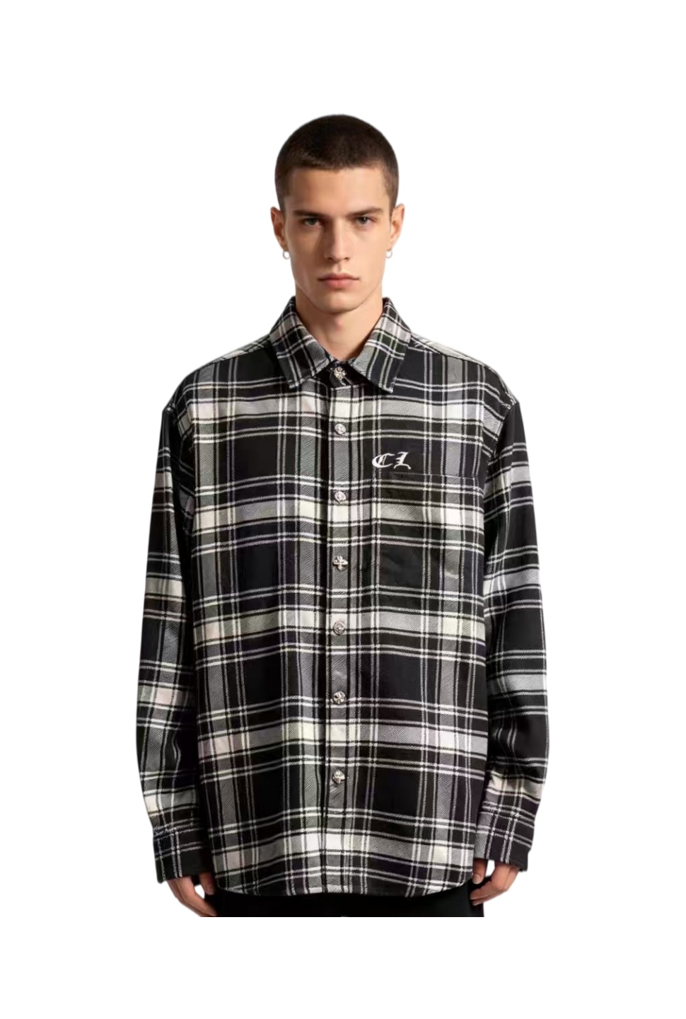 Designer overhemd voor heren, luxe knoopoverhemden, geruit overhemd met lange mouwen en geruite patch, gestreept streetstyle, gekruiste denim patch