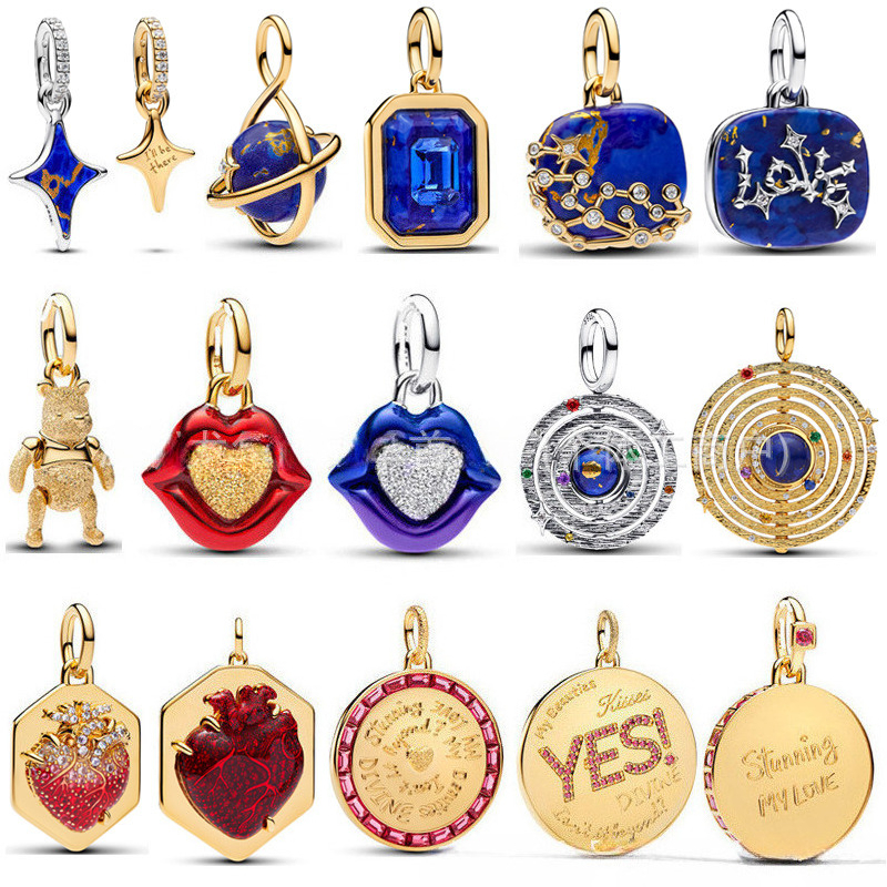 2026 New Christmas Universe Series Dangle Charms Beads Enamel Zircon Pendant Charms Gold Silver Plated Fit Snake Chain Bracelet DIY Jewelry Making A