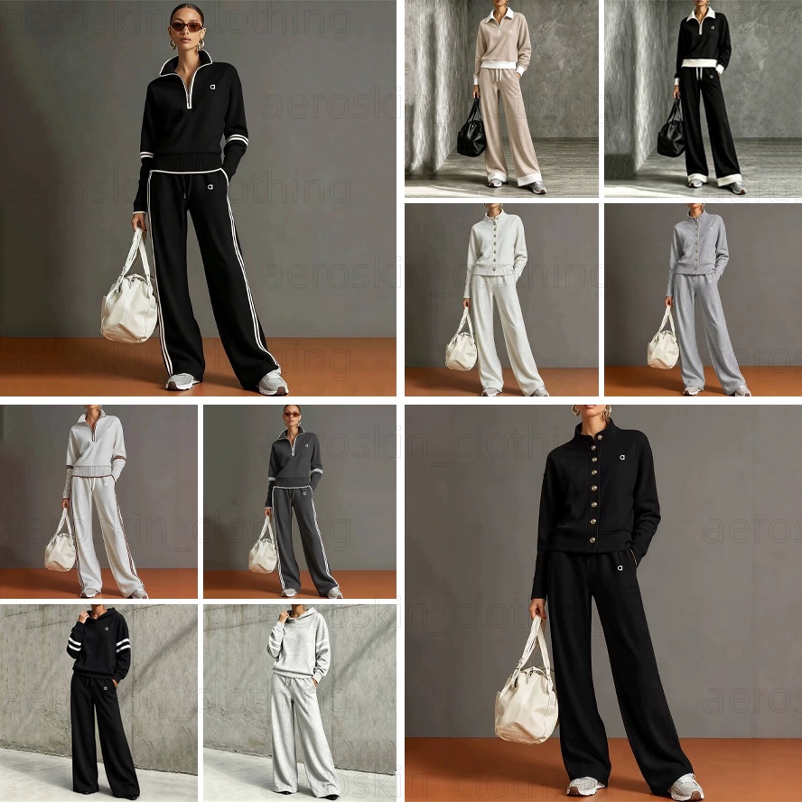 Women's quarter zip Sweatshirt Wide Leg Pants Two Piece Set Casual Sporty and Fashionable Outfit KnitTracksuit Set Stand-up Neck Casual Two Pie