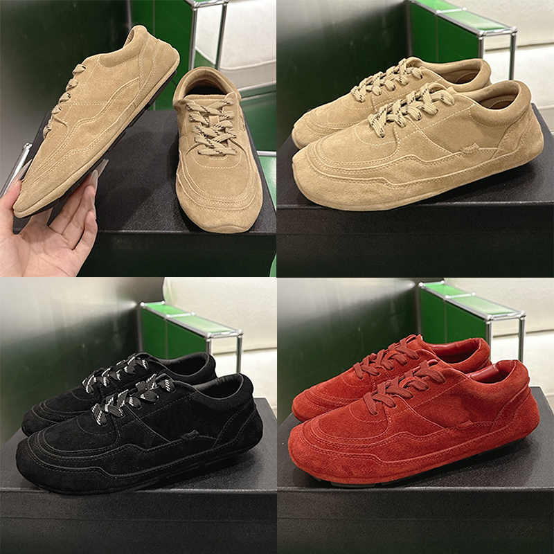 Womens CC Suede Calfskin Sneakers Dark Beige Lace Up Fall Winter 2026 Designer CC Sport Shoes Luxury Round Toe Classic Flat Running Sneakers Rubber
