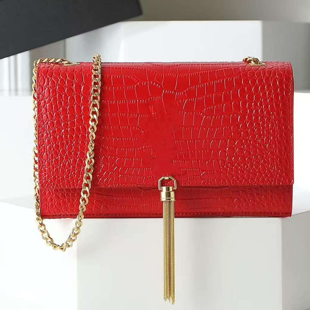 Master Quality Designer Kate 24cm Tassel In Crocodile Embossed Leather Clutch Bag Luxury Women Cassandre Chain Tassel Shoulder Bag Grosgrain Lining