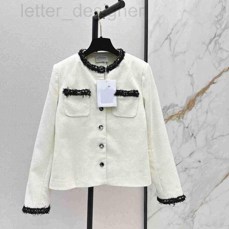 Designer Women's Jackets 26 Autumn New Collection: Chic Corduroy Jacket with Contrasting Trim and Round Neck, Featuring Buttons, for Women NB5Y