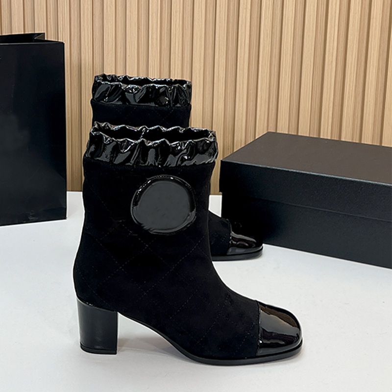Fashion Designer Womens Lace Knight Short Boots Black Calf Leather Patchwork Suede Ankle Boots Womans Classic Daily Matching Short Boots